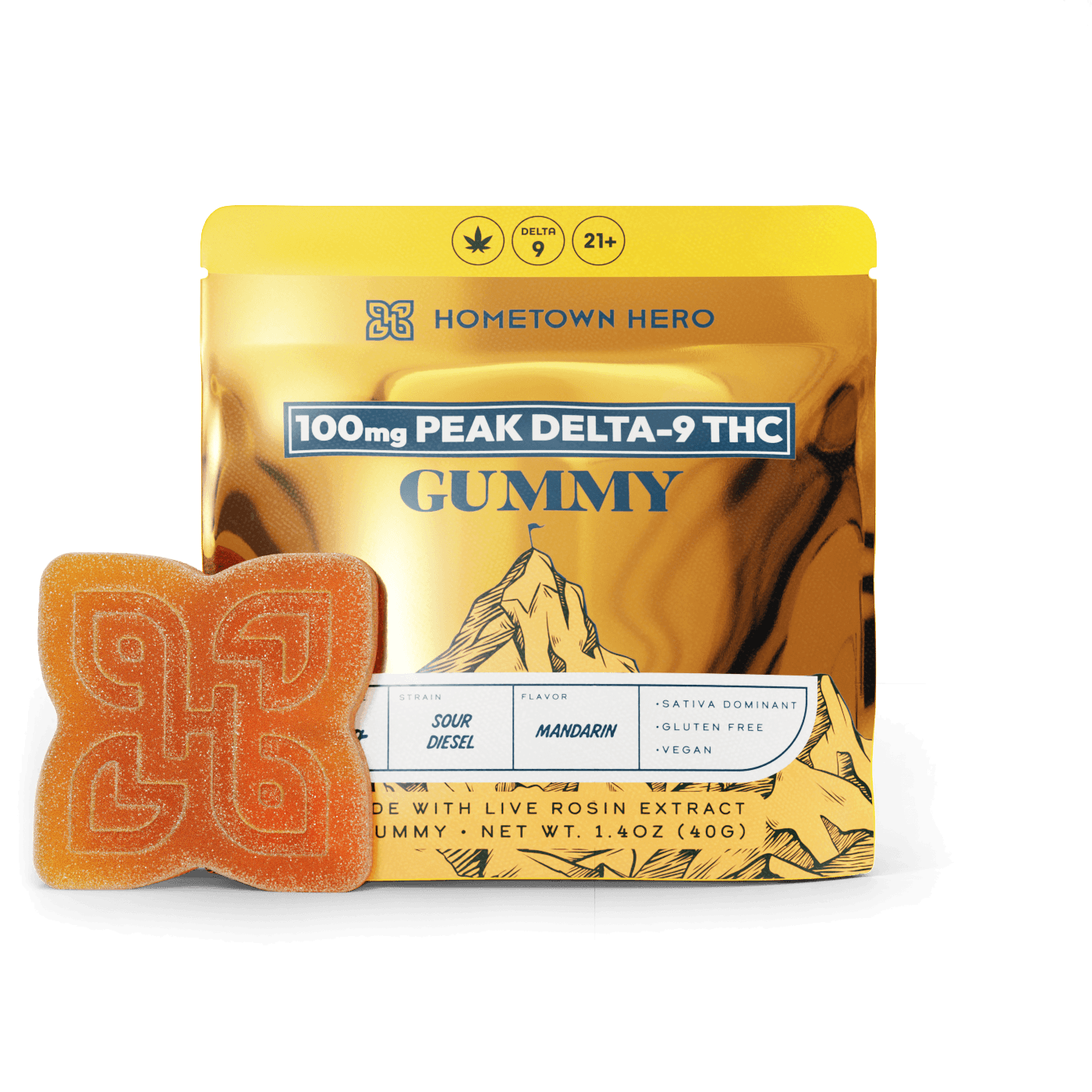 Mandarin Sour Diesel - Peak Delta-9 Gummy and packaging