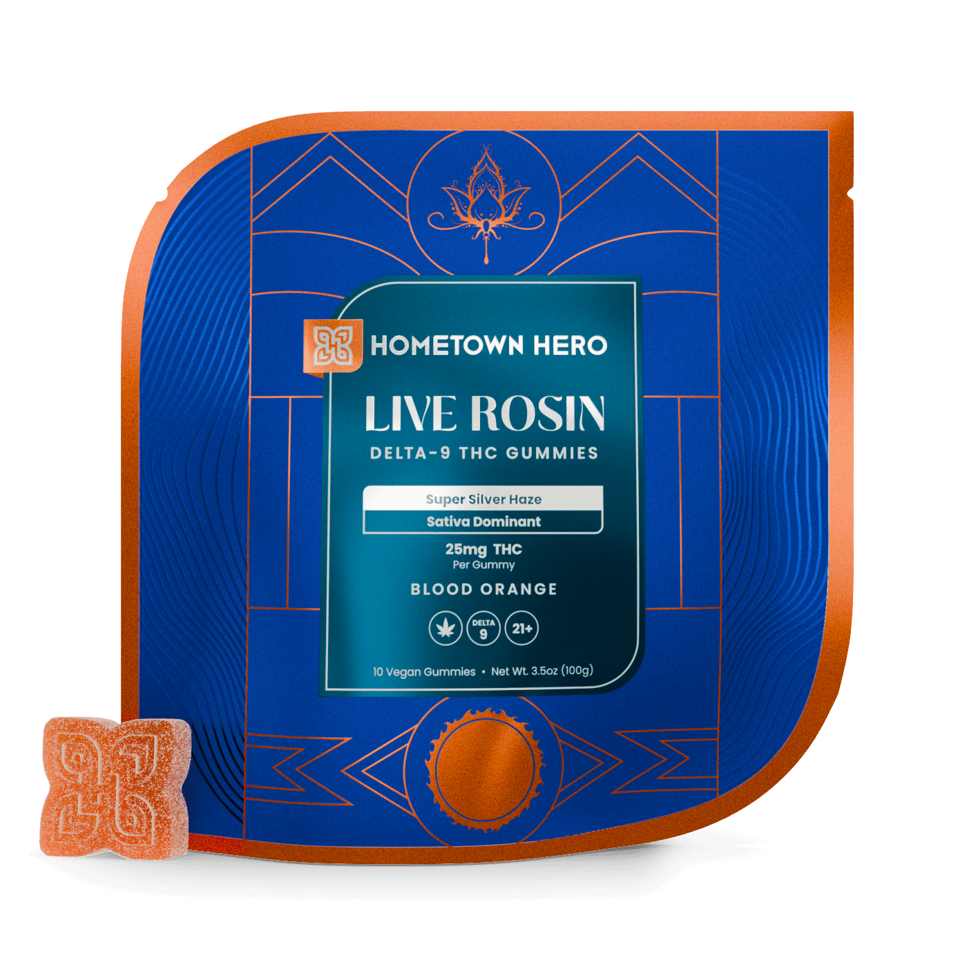 Pack of Blood Orange Sativa Super Silver Haze Live Rosin Gummies